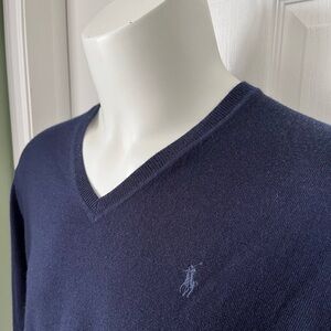 Mens Polo Ralph Lauren Merino Wool V Neck Sweater Lightweight Like NEW